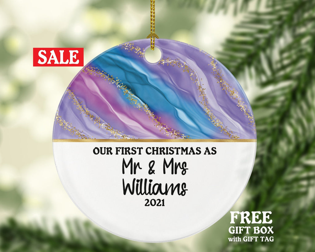 First Christmas as Mr & Mrs Wedding Personalized Ornament - Just Married Newlywed Custom Mr. and Mrs. Marriage - Couple Gift