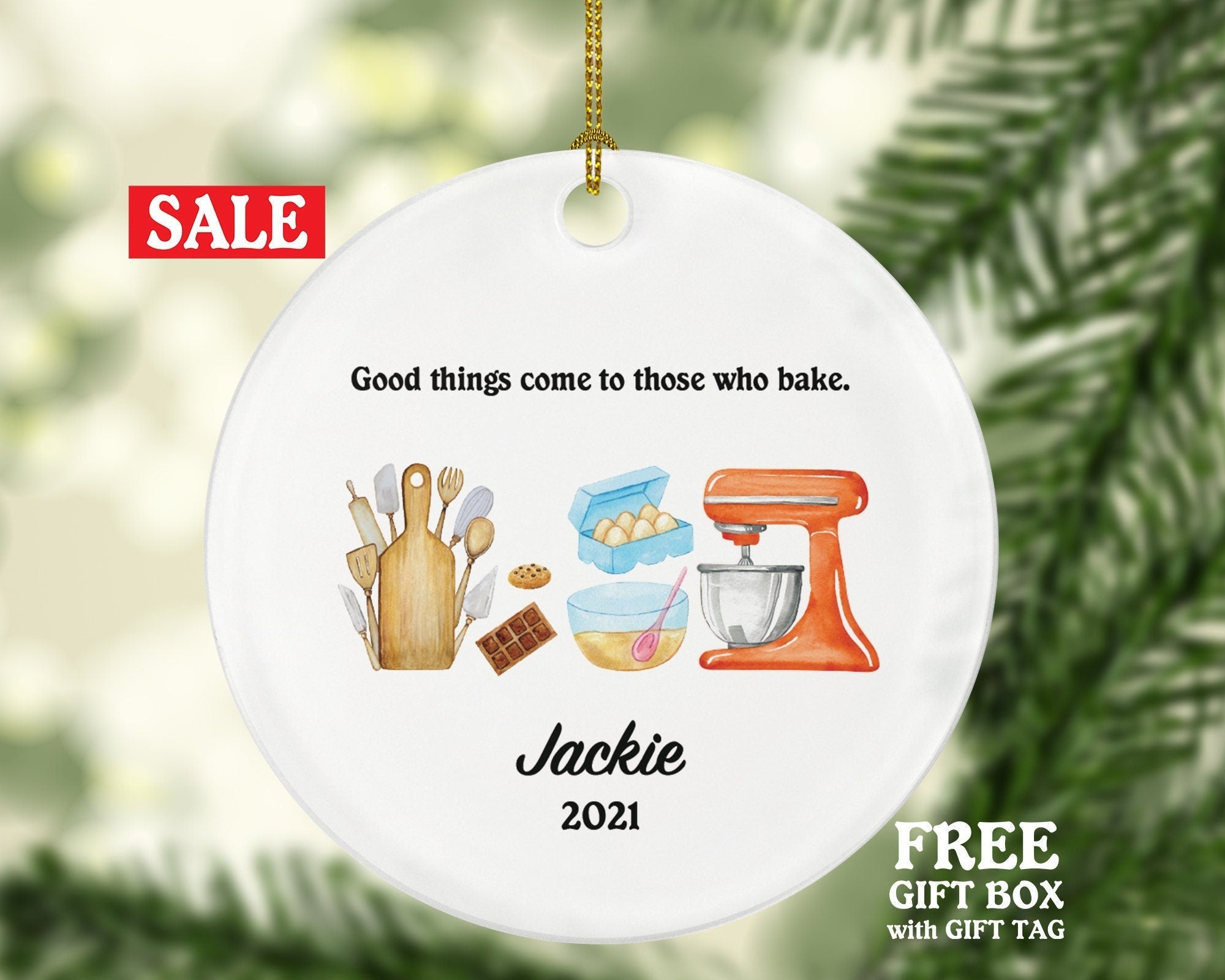 Bakery Personalized Ornament Mixer Egg Baker Pastry Gift for a Chef Custom Name Hand Stand Mixer Cook Cooker Cook Dessert Boss Employee Gift