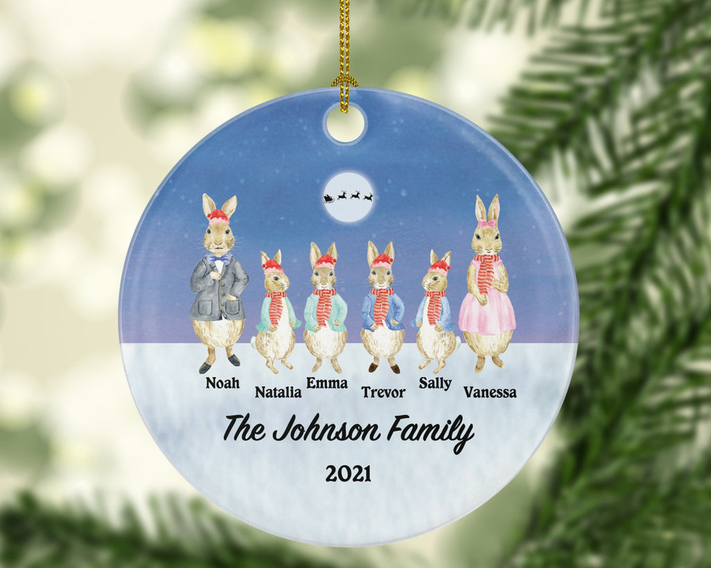 Family of 3 4 5 6 7 Personalized Christmas Ornament - Three Four Five Six Seven Custom Rabbit Mom Dad Kids Children Gift