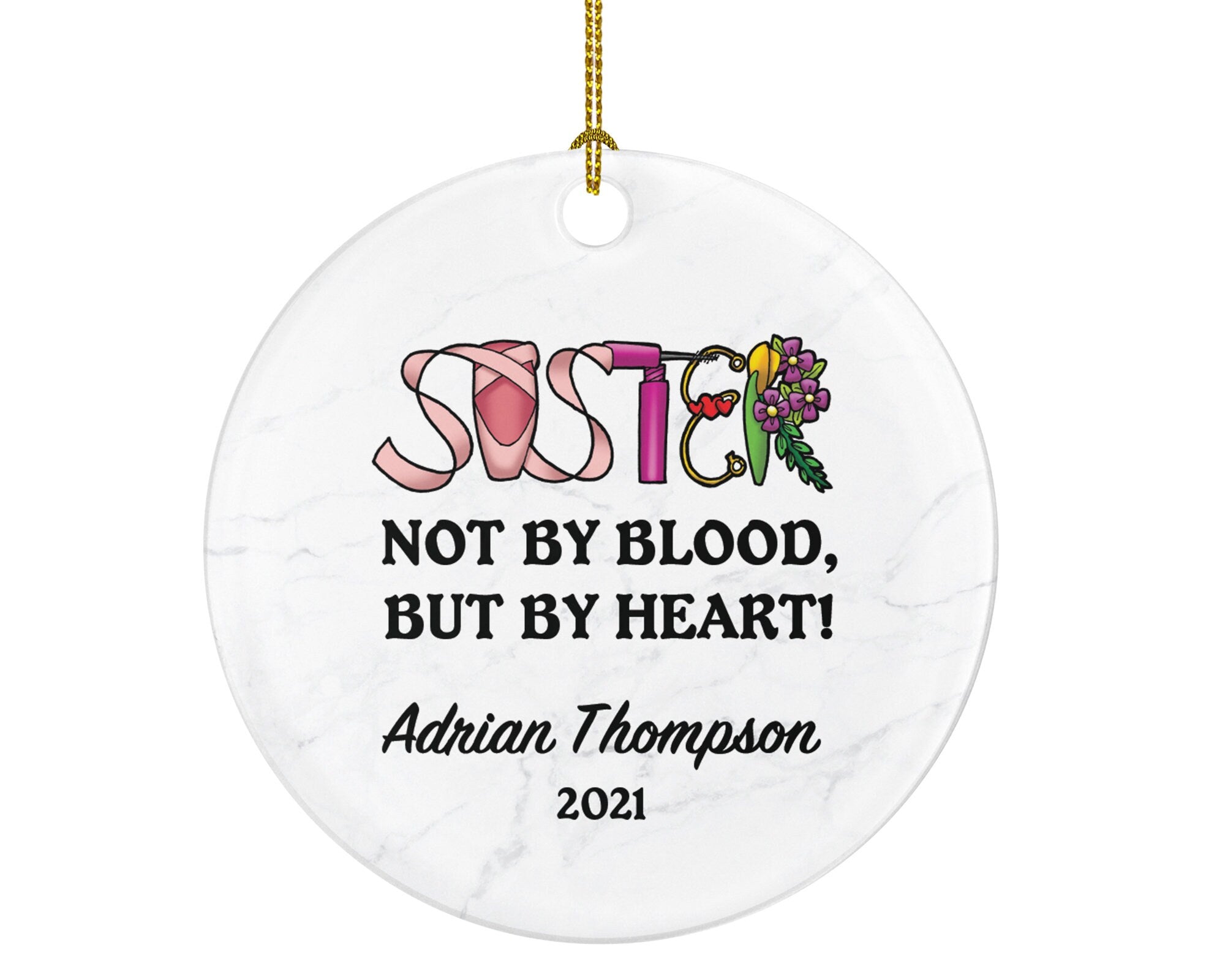 Sister, Best Friend Christmas Ornament Personalized - Besties Soul Sisters Custom Gift for BFF Big Little Sister Not By Blood But By Heart