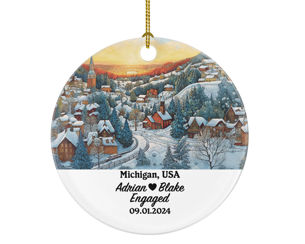 Michigan Christmas Ornament Personalized - MI Engaged Married Family Together Couple Travel Honeymoon Engagement Marriage