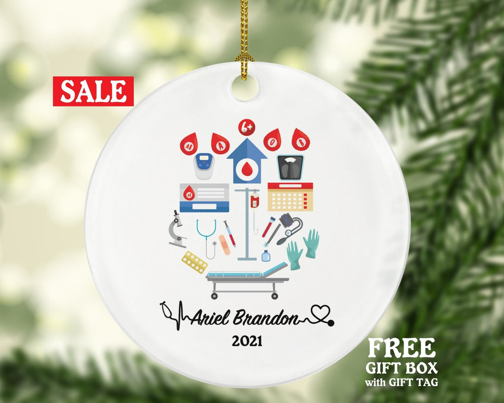 Blood Donation Worker Personalized Christmas Ornament - Health Worker Gift from Patient for Nurse Physician Medical Doctor