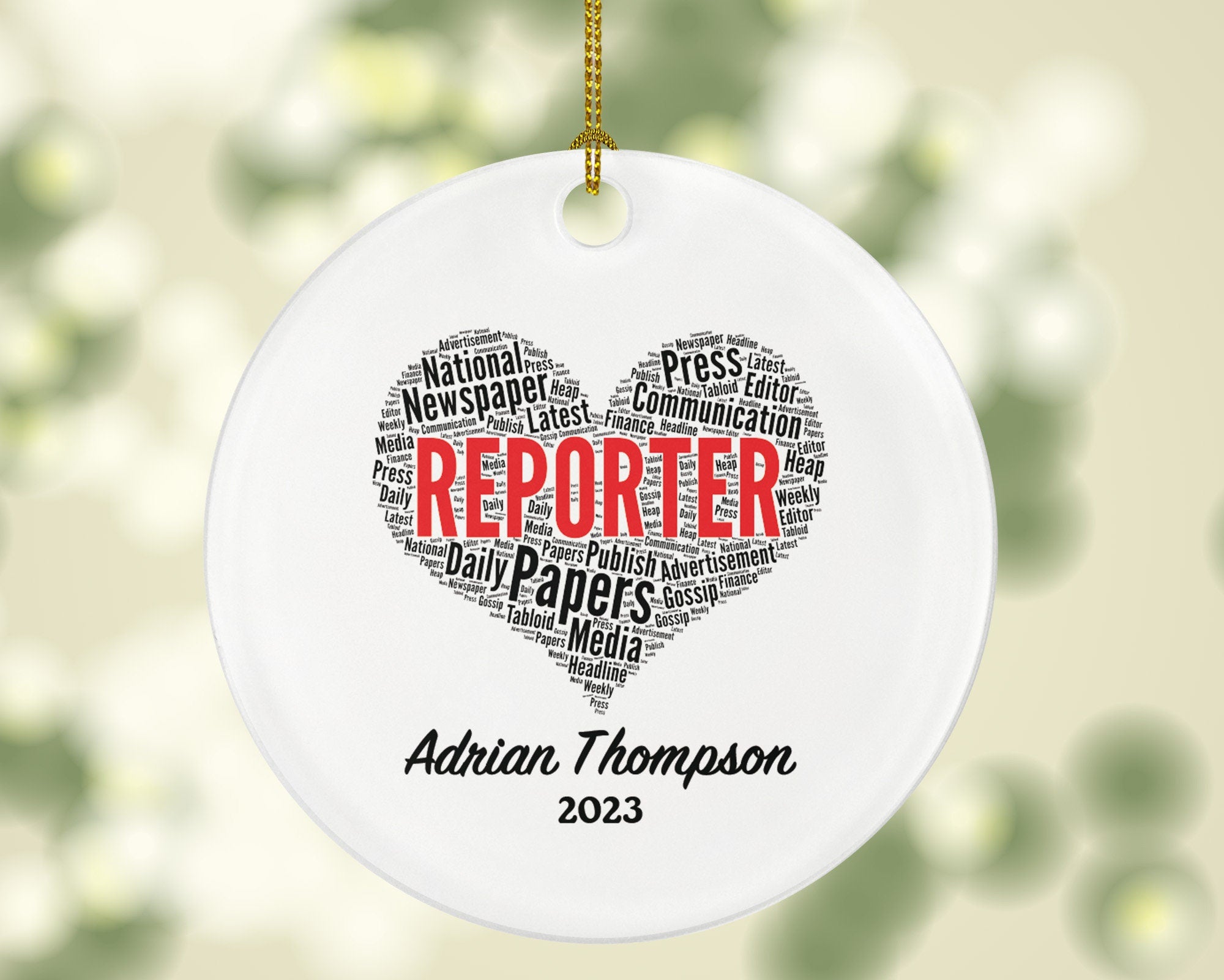 Reporter Christmas Ornament Personalized - Journalism Gift - Journalist Word Art Journalist Gift