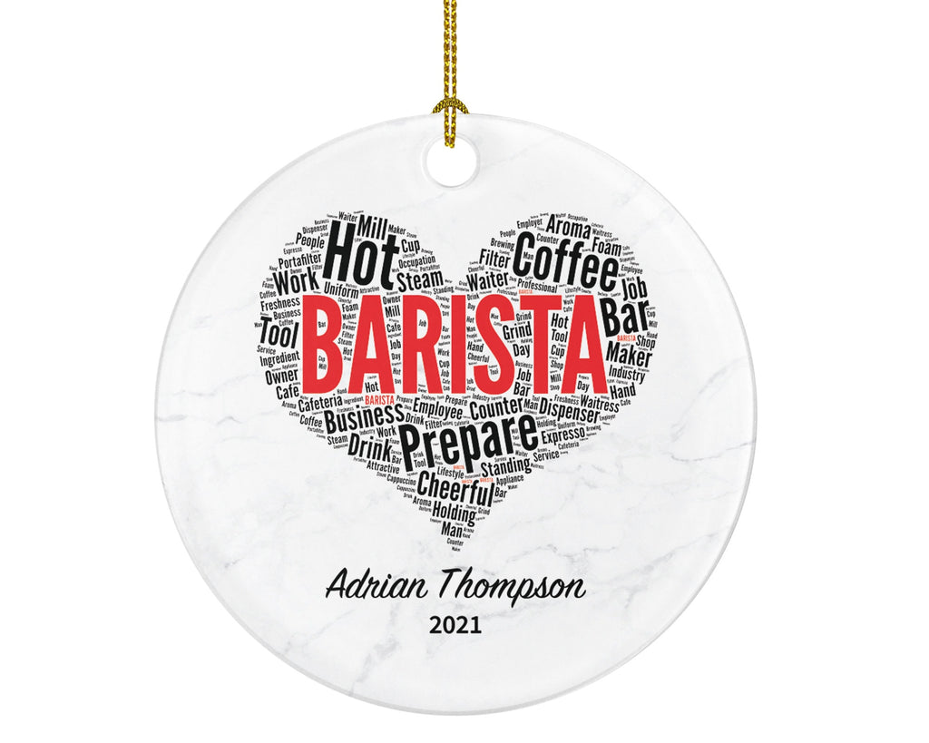 Barista Christmas Ornament Personalized - Coffee Machine Gift for Barista Custom Name Boss Employee Coffee Lover Watercolor Coffee Cup Xmas
