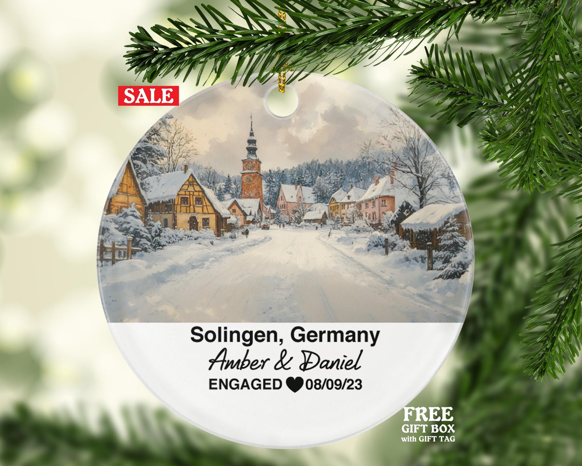 Custom Germany Solingen Ornament – Personalized Blade City, Castle Burg Keepsake, Couple Gift for Wedding or Honeymoon