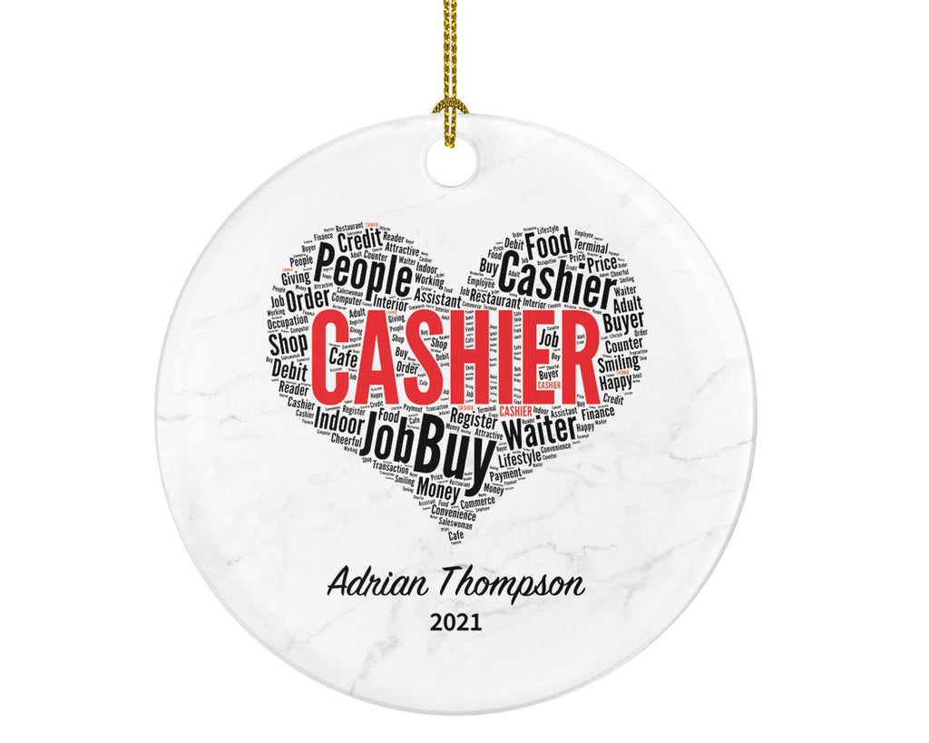 Cashier Christmas ornament Personalized - Gift For Supermarket Worker,Front Line Hero Essential Worker In Grocery Store, Custom Name