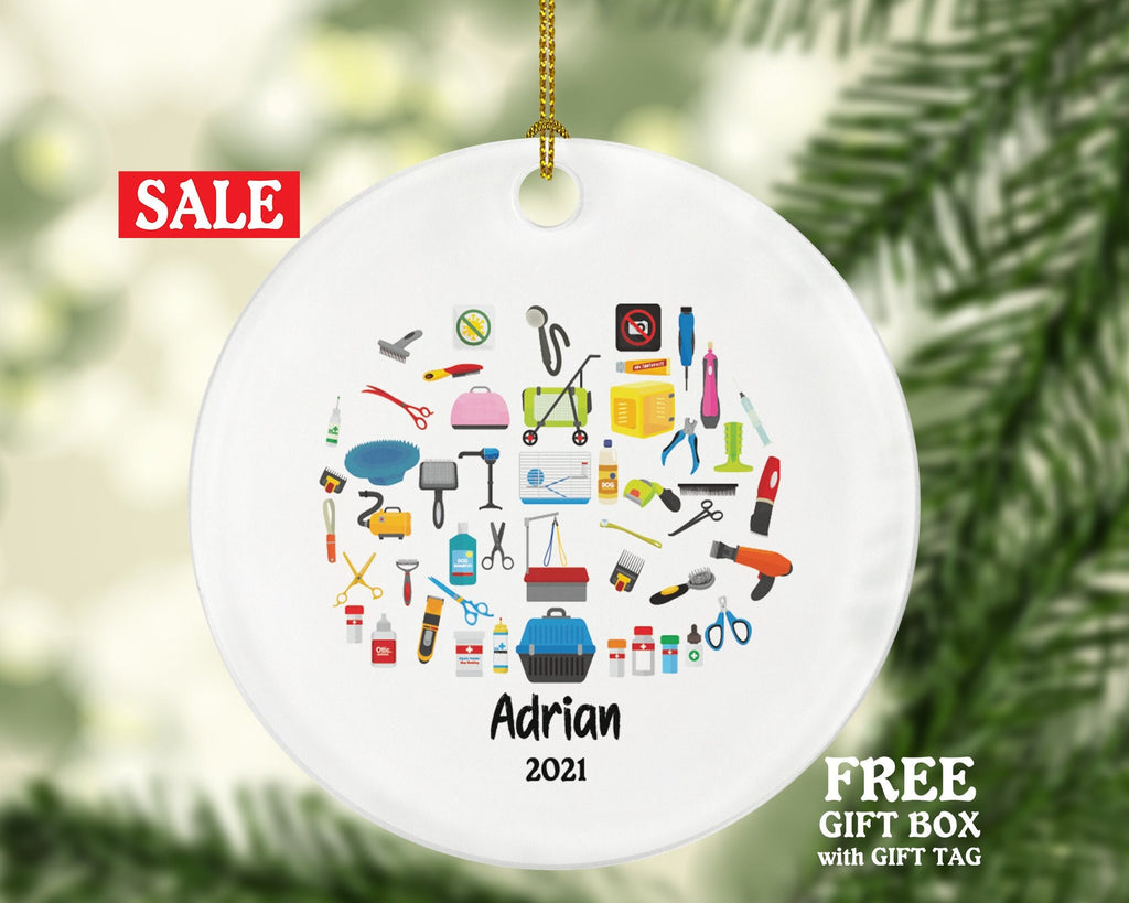 Pet Groomer Christmas Ornament Personalized - Dog Salon, Shop Groomer, Pet Animal Owner Gift - Custom Name Year