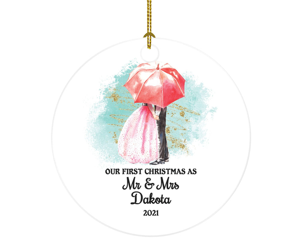 Our First Christmas as Mr & Mrs Couple Personalized Ornament - Newlywed Mr. and Mrs. Wedding Couple Love Umbrella Just Married Marriage Gift