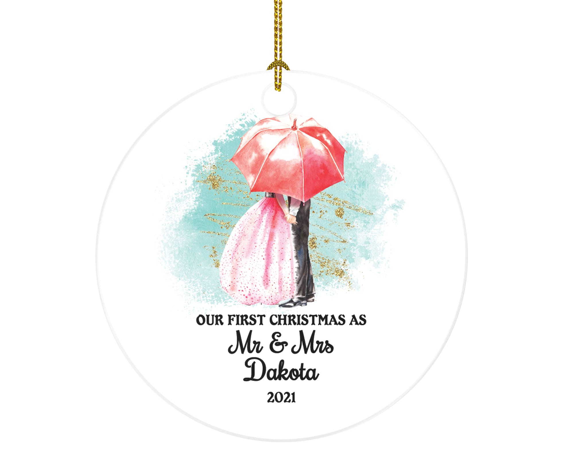 Our First Christmas as Mr & Mrs Couple Personalized Ornament - Newlywed Mr. and Mrs. Wedding Couple Love Umbrella Just Married Marriage Gift
