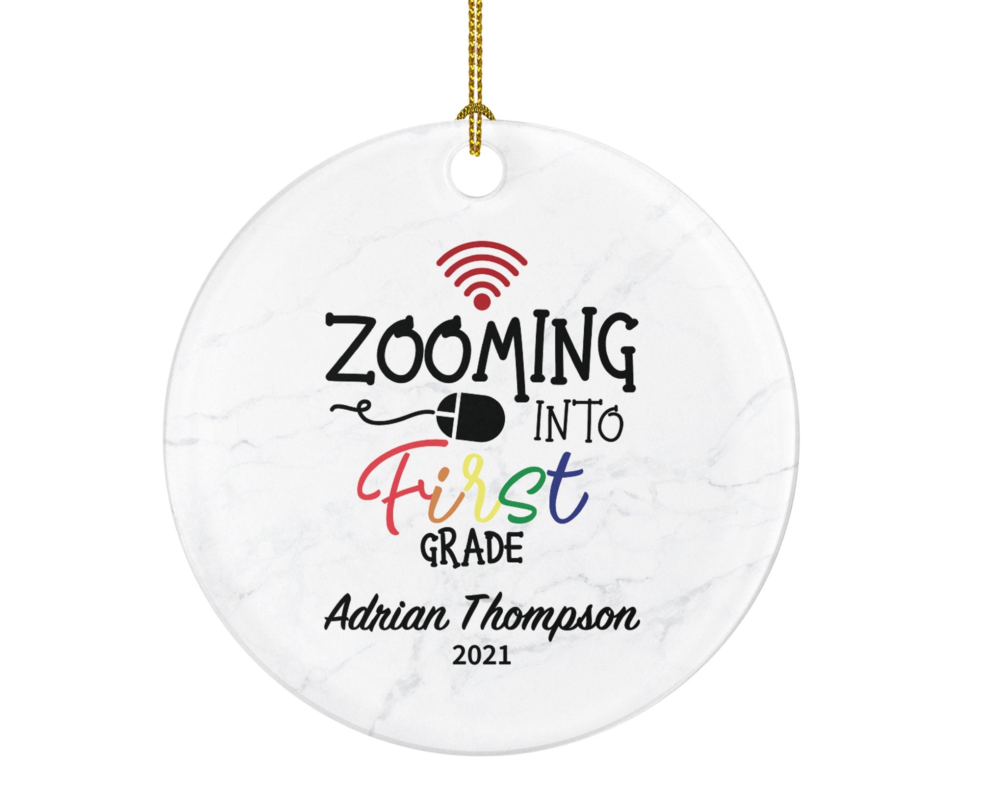 Virtual Grade Online Learning Christmas Ornament Personalized - Zoom Zooming into Grade Boy or Girl Online Schooling Remote School