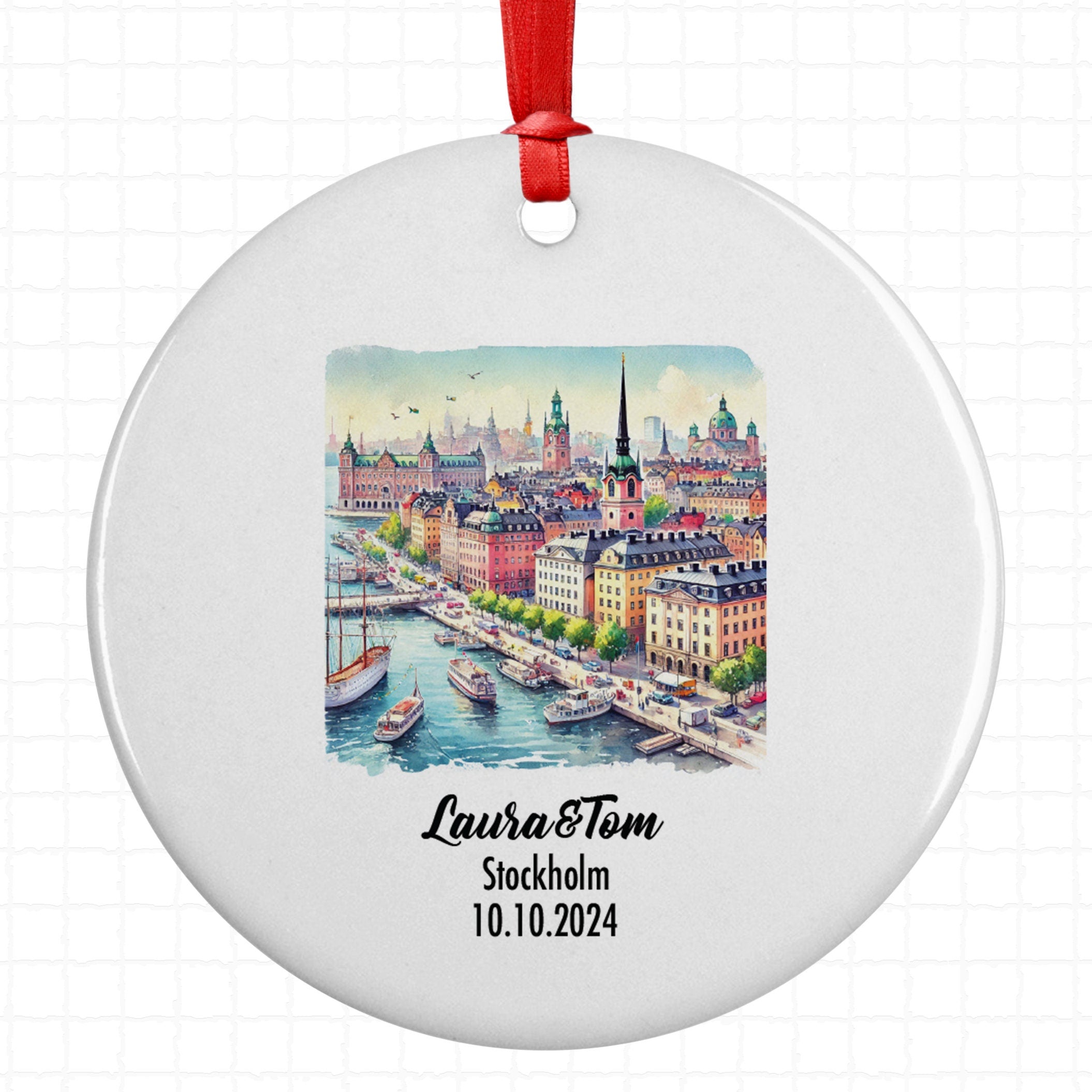 Stockholm, Sweden, Ornament, Engagement, Married, Travel, Gift for Engaged Couple, Engagement Gift, Trip, Vacation Souvenir