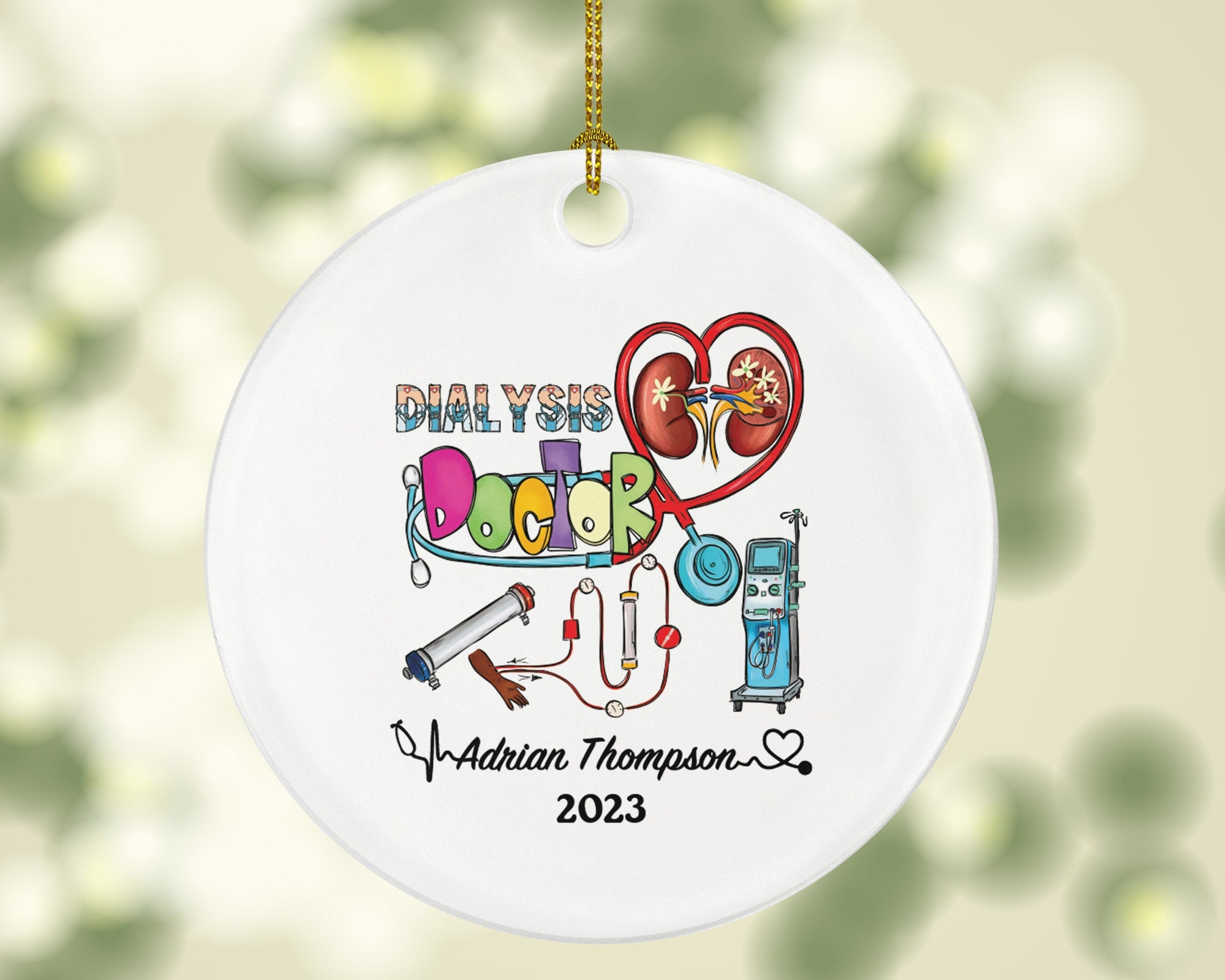 Dialysis Doctor Christmas Ornament Personalized Gift -  Urinary System Patient Physician Custom Name Year