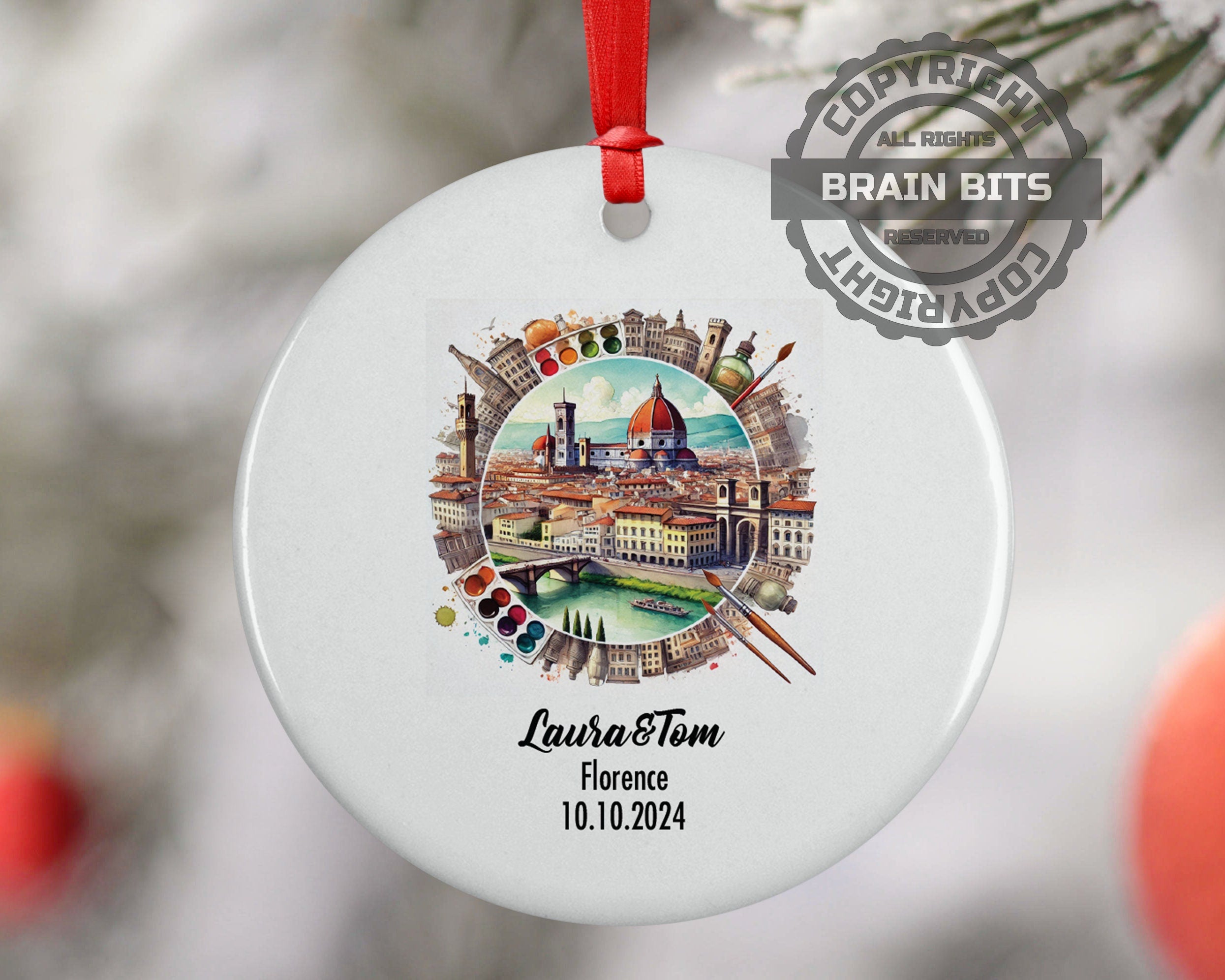 Florence, Italy, Ornament, Engagement, Married, Travel, Gift for Engaged Couple, Engagement Gift, Trip, Vacation Souvenir