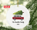 Camping Vehicle with tree RV Camper Family Christmas Ornament - Personalized Vacation Red Recreational Gift Vintage