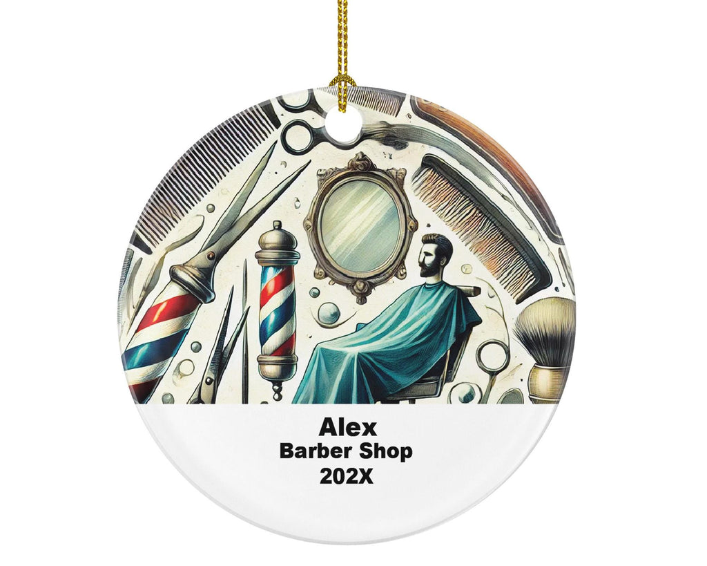 Personalized Barber Shop Ornament – Custom Gift for Barbers – Hair Stylist Ornament with Name and Year