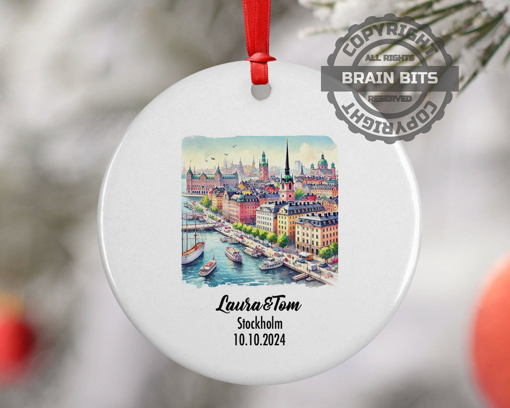 Stockholm, Sweden, Ornament, Engagement, Married, Travel, Gift for Engaged Couple, Engagement Gift, Trip, Vacation Souvenir