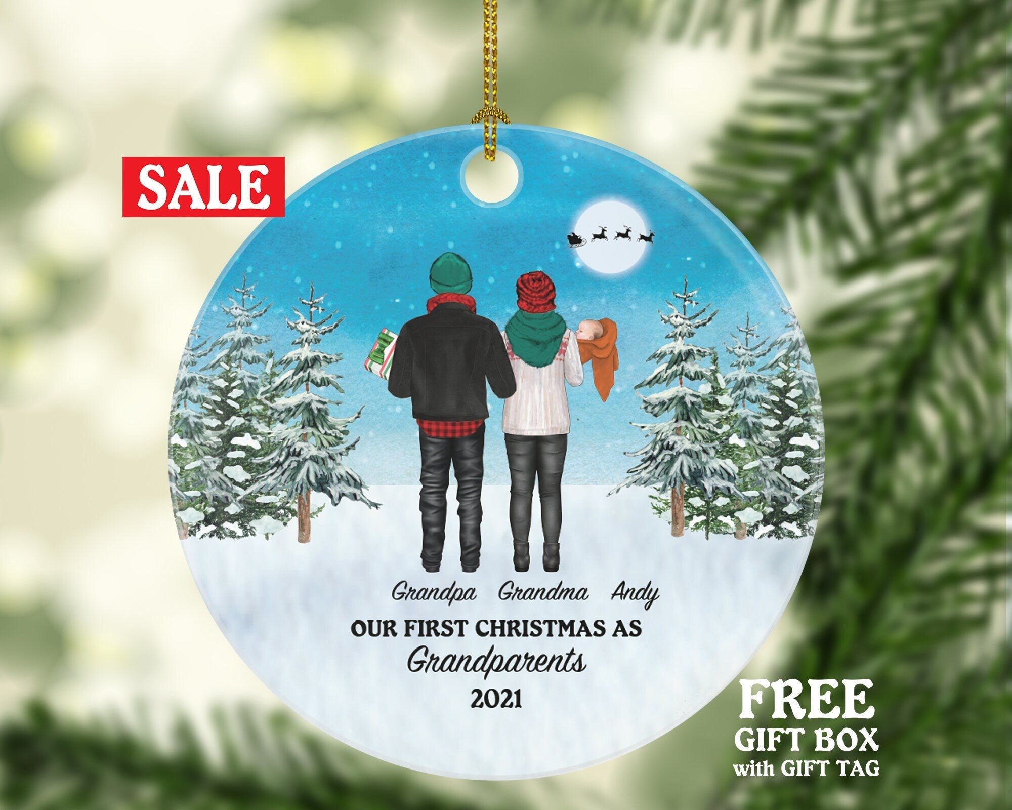 First Christmas As Grandparents Ornament - Personalized New Grandma and Grandpa Gift Newborn Infant Baby Gift