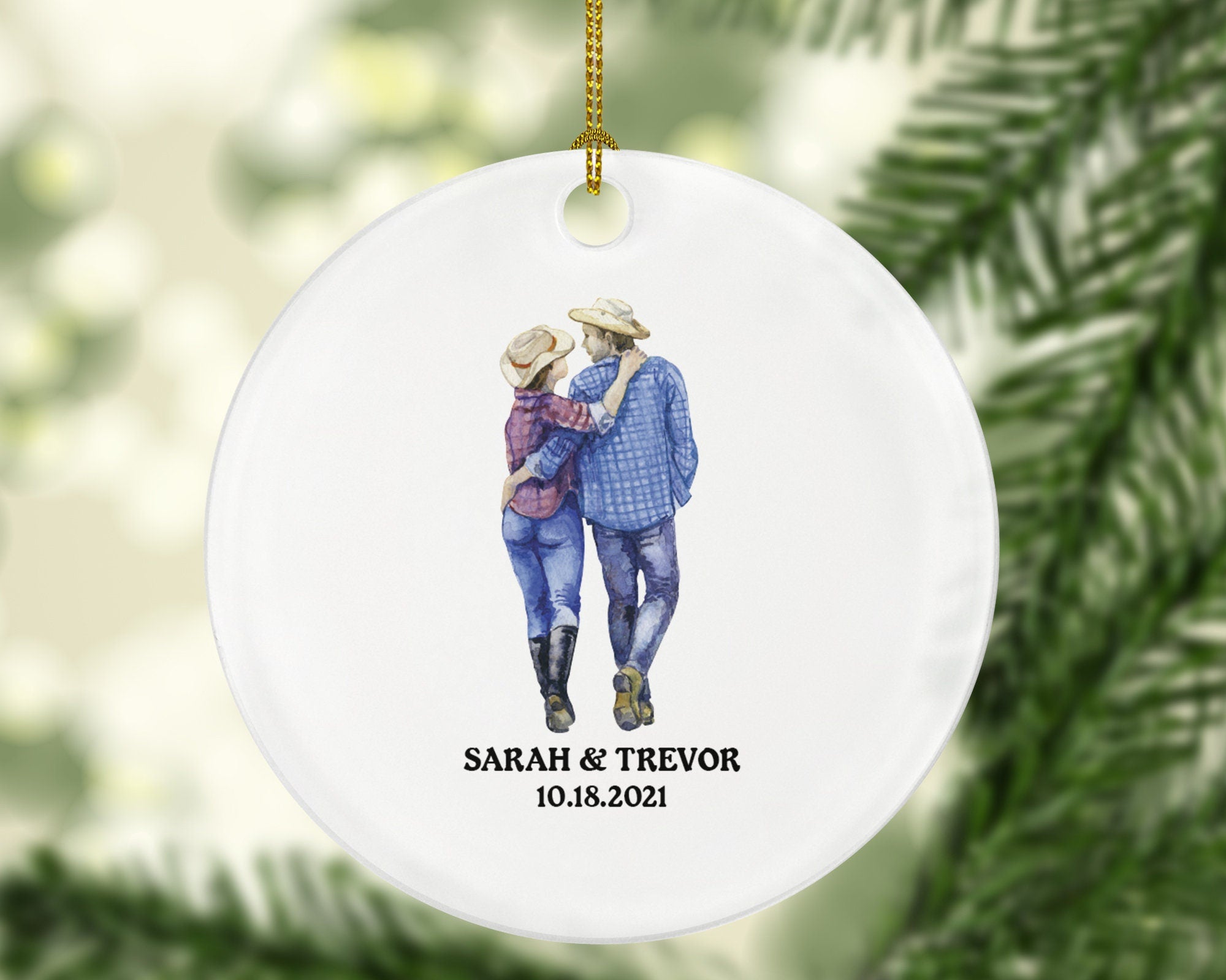 Cowboy and Cowgirl Western Couple Christmas Ornament,  Gift Rancher Texas Farm Personalized Xmas Present