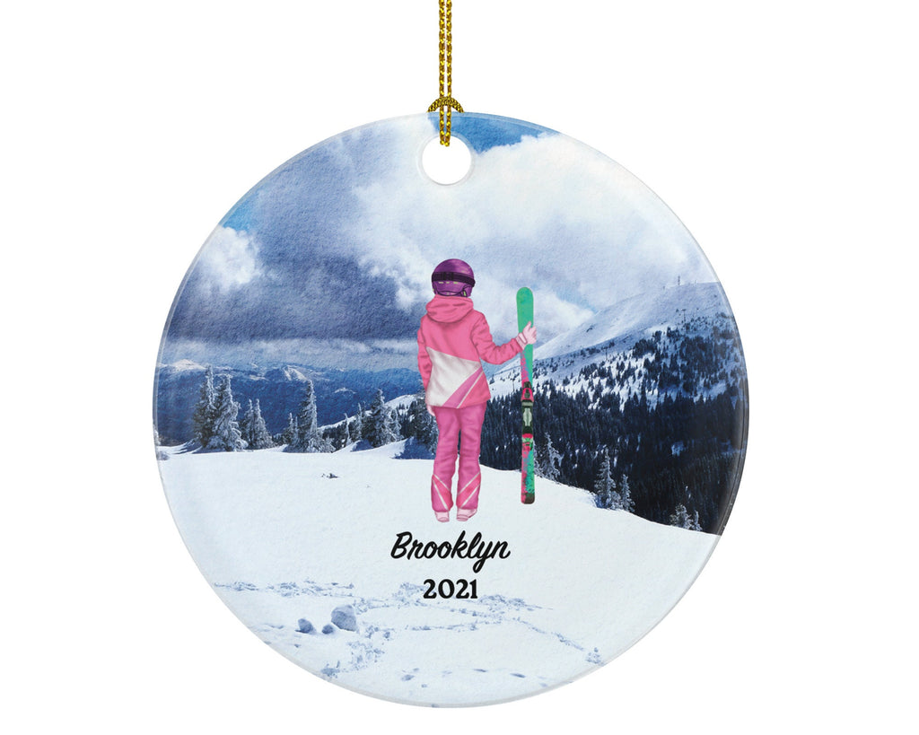 Skiing Christmas Ornaments Downhill Skier, Female Girl Ski Trip Vacation, Winter Sports Ornament Personalized Gift Sports Hobby Occupation