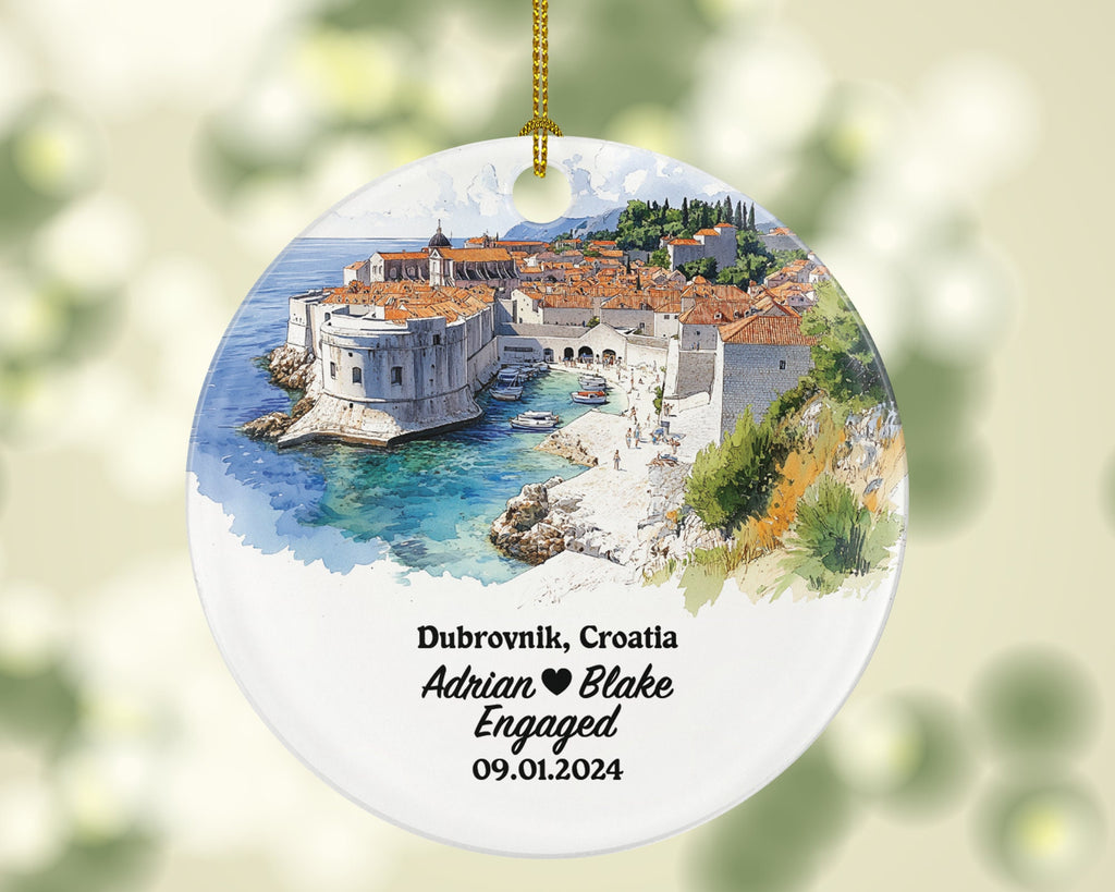 Dubrovnik Christmas Ornament Personalized - Croatia Engaged Married Family Together Couple Travel Honeymoon Engagement Marriage