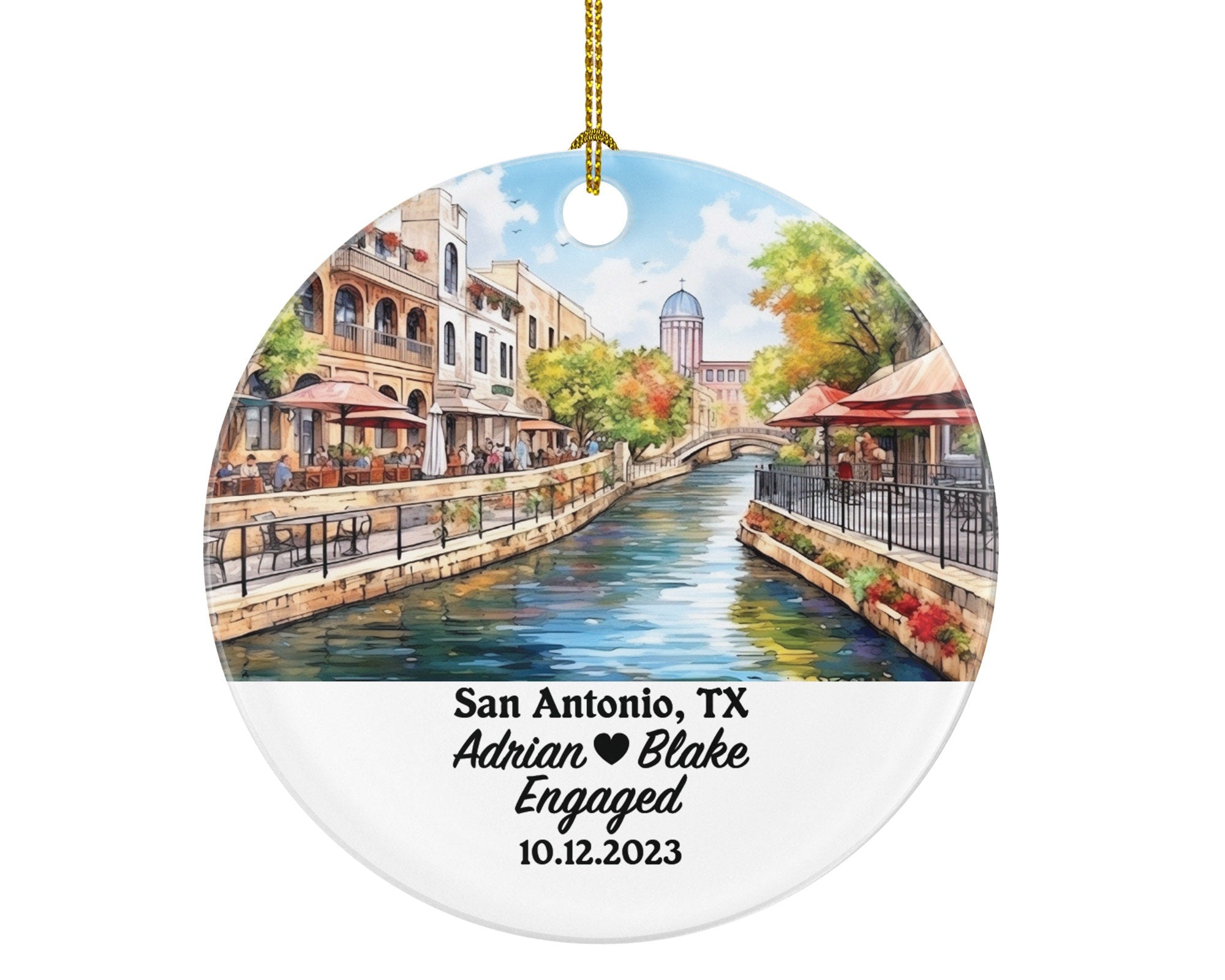 San Antonio Texas Christmas Ornament Personalized - TX Engaged Married Family Together Couple Travel Honeymoon Wedding Engagement Marriage