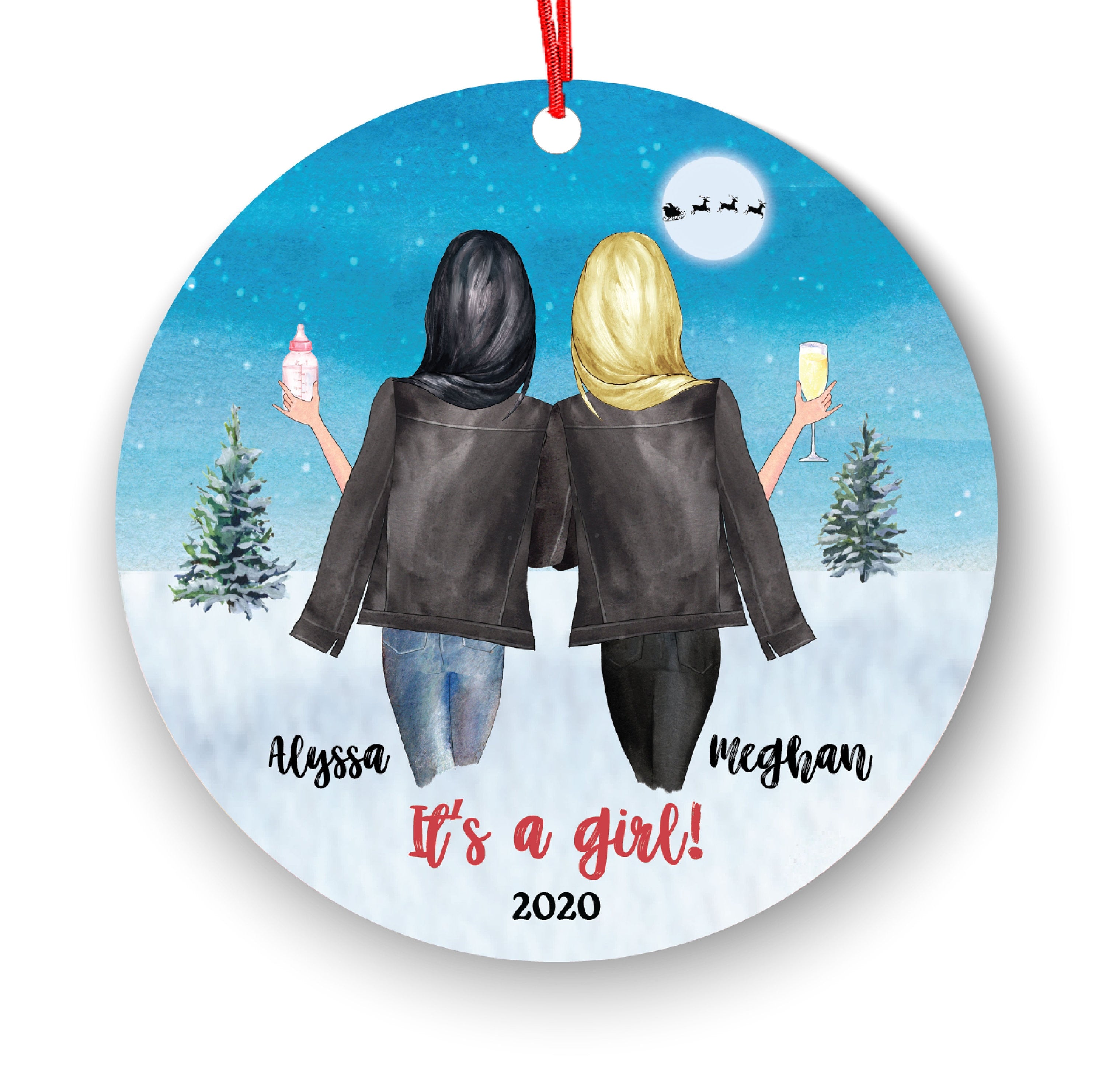 Soul Sisters for Personalized Christmas Ornament Best Friends Portrait for Pregnant Besties, BFF Gift Friend Expecting We are Baby Girl Boy