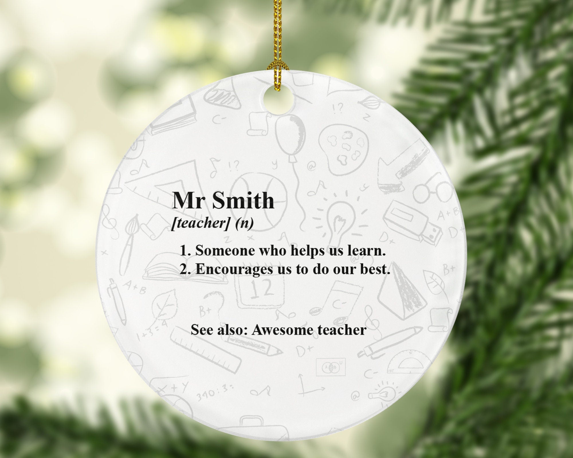 Personalized Teacher Definition Ornament, Gift from Student, Personalized Gift for Teachers, Teacher Appreciation, Favorite School Teacher