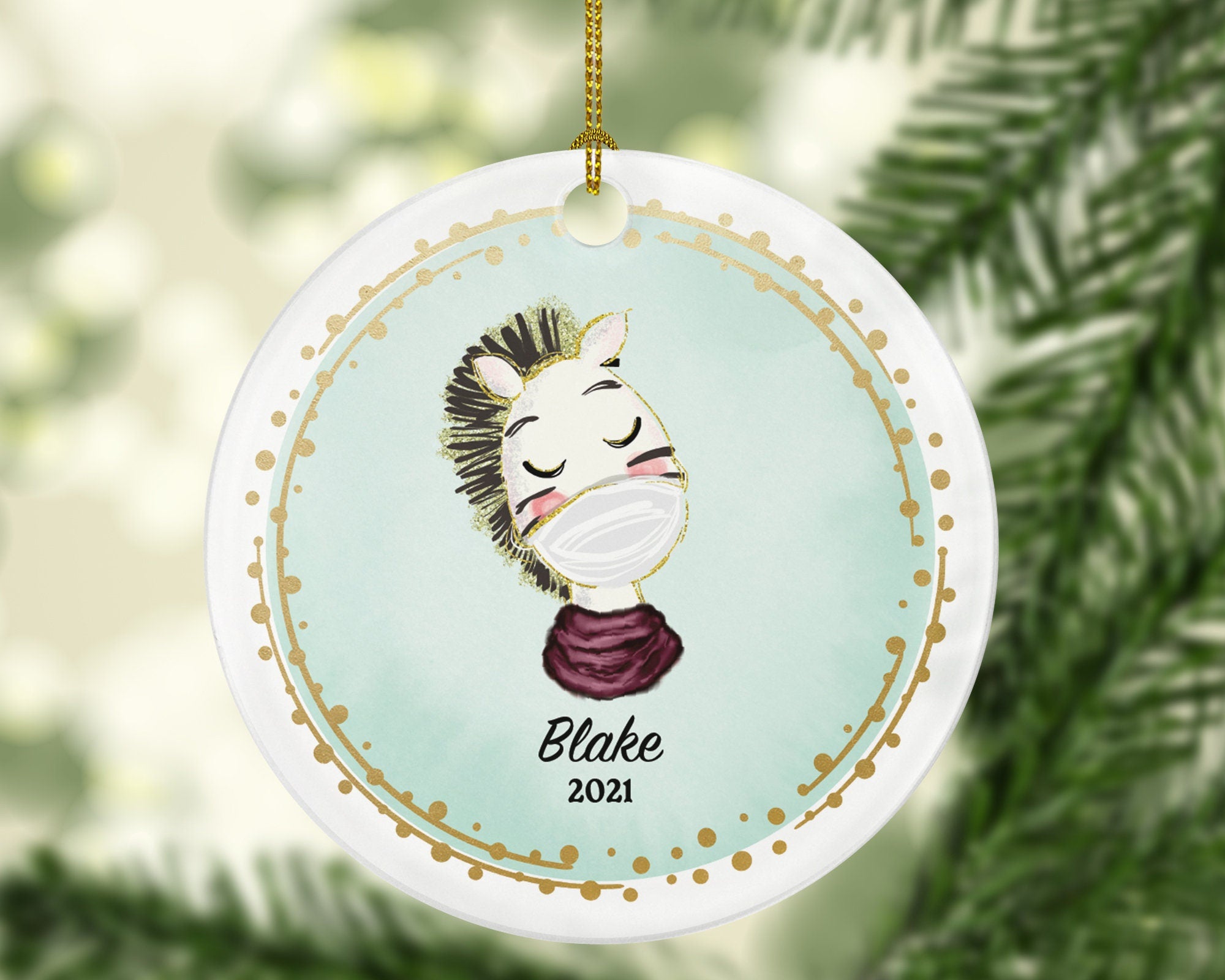 Kid with mask Christmas Ornament Personalized, Custom Child Children Baby Covid Quarantine Survivor Bear Pandemic