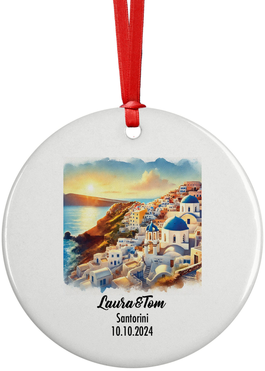 Santorini, Greece, Ornament, Engagement, Married, Travel, Gift for Engaged Couple, Engagement Gift, Trip, Vacation Souvenir