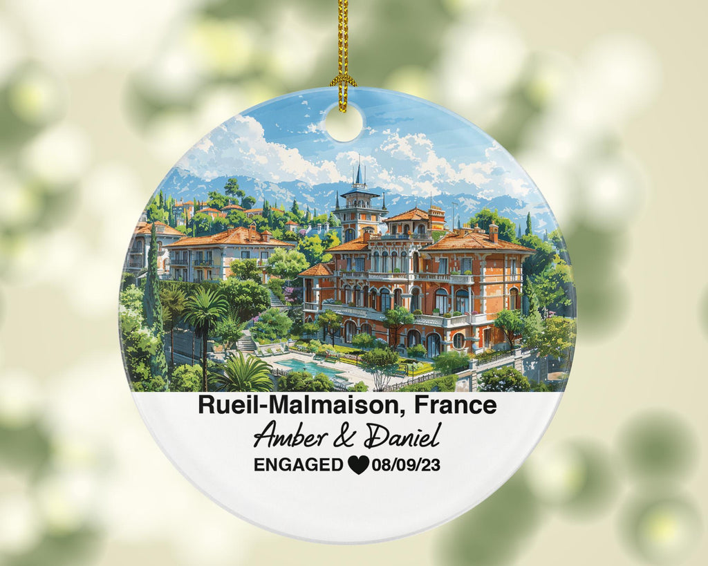 Personalized Rueil-Malmaison France Christmas Ornament, Château de Malmaison, Mr & Mrs Wedding, Engagement, or Honeymoon Keepsake to Couples