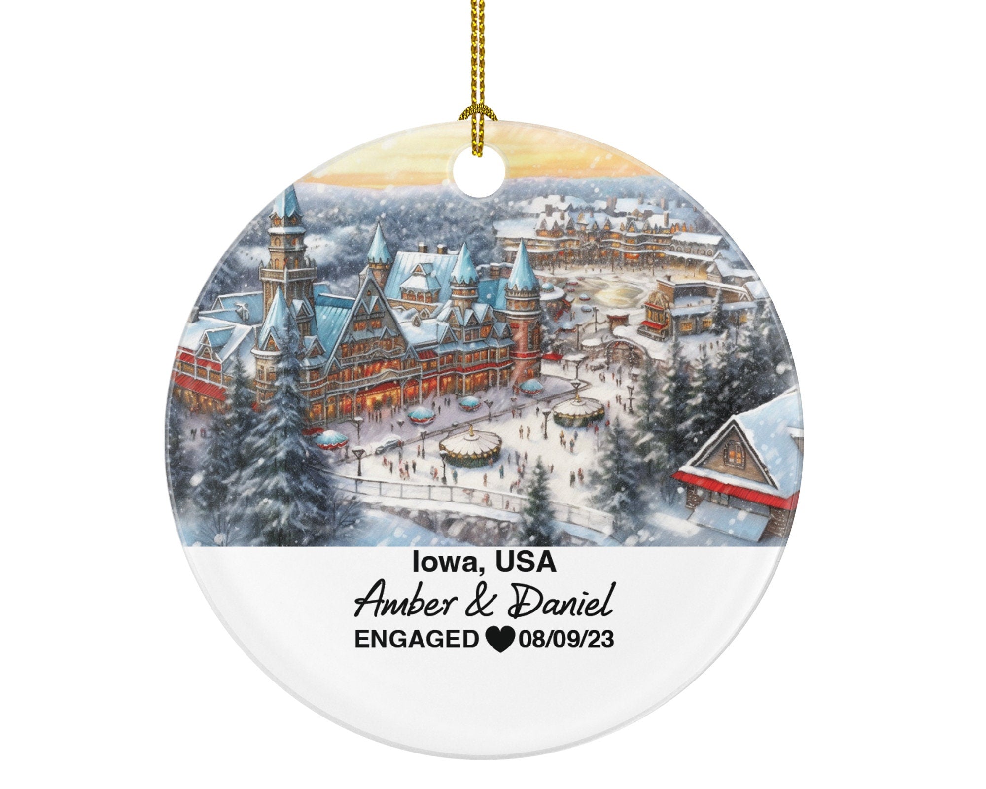Iowa Christmas Ornament Personalized - IA Engaged Married Family Together Couple Travel Honeymoon Engagement Marriage