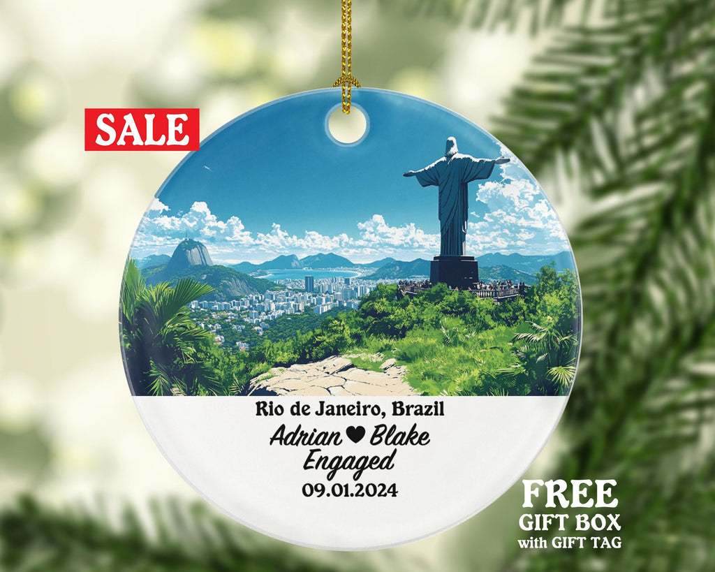 Rio de Janeiro Christmas Ornament Personalized - Brazil Engaged Married Family Together Couple Travel Honeymoon Engagement Marriage