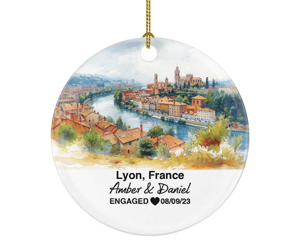 Personalized Lyon France Christmas Ornament, Rhône River, Notre-Dame, Mr & Mrs Wedding, Engagement, or Honeymoon Keepsake for Couples