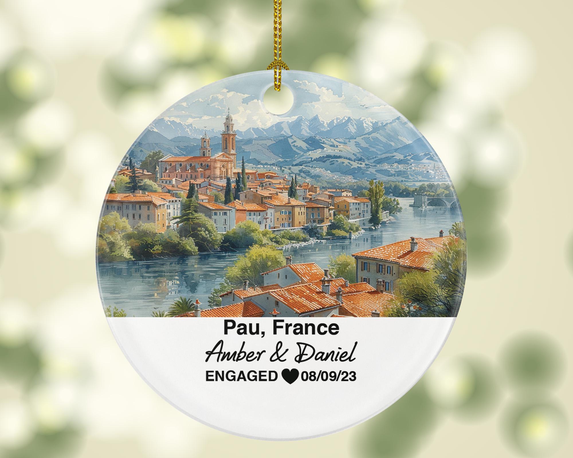 Personalized Pau France Christmas Ornament, Boulevard des Pyrénées, Mr & Mrs Wedding, Engagement, or Honeymoon Keepsake for Couples