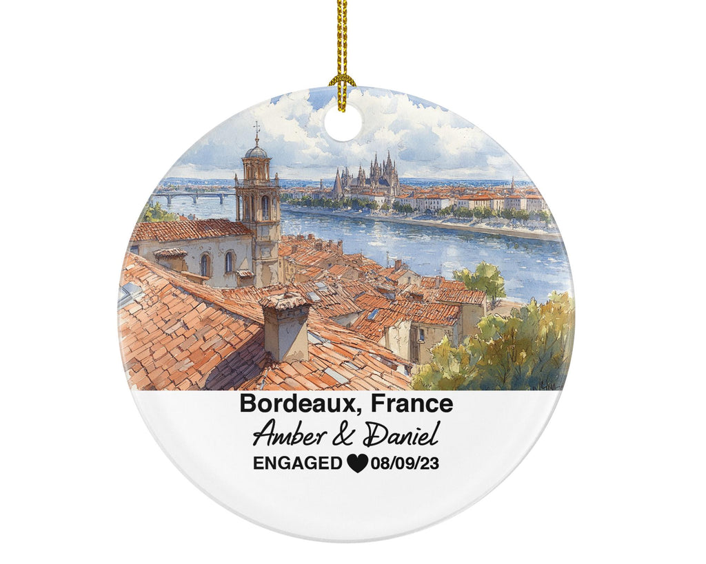 Personalized Bordeaux France Christmas Ornament, Custom Garonne River Gift, Mr & Mrs Wedding, Engagement, or Honeymoon Keepsake for Couples