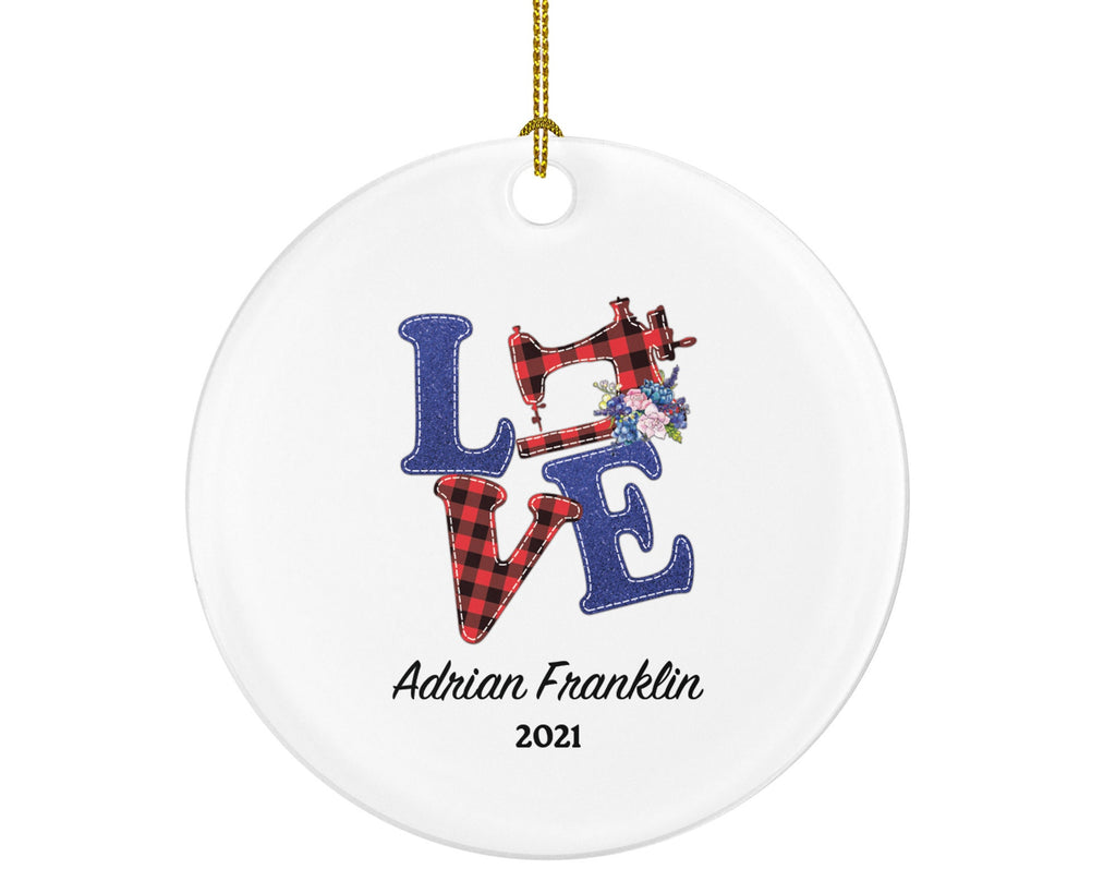 Sewing Love Christmas Ornament Personalized - Sewing Lover - Sewer Quilter Stitcher Tailor Custom Gift - Sewing Machine Tree