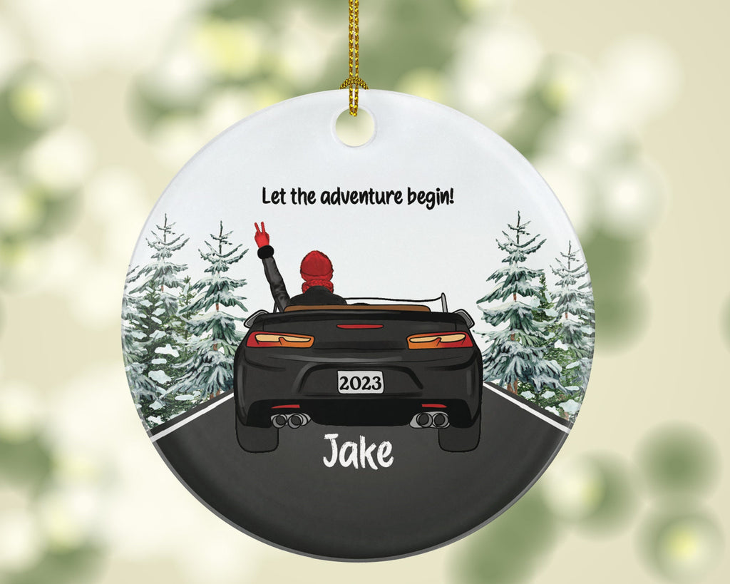 Personalized New Driver Christmas Ornament Boy Male Car Driving Convertible New License Owner Driver's License Plate Custom Gift For Teenage