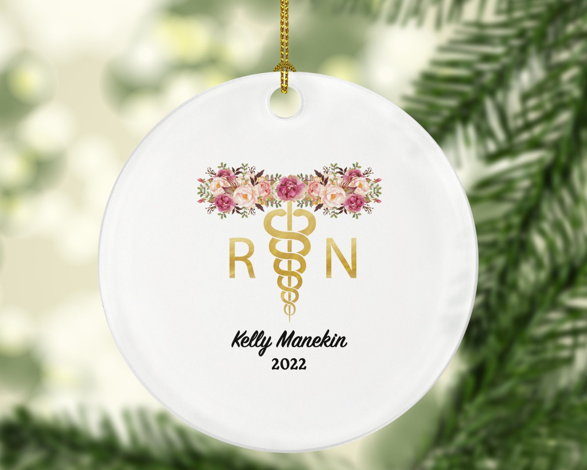 Personalized RN Registered Nurse Ornament Christmas Gift Practitioner Custom Flower Medical Researcher Super Power Occupation Intensive Care