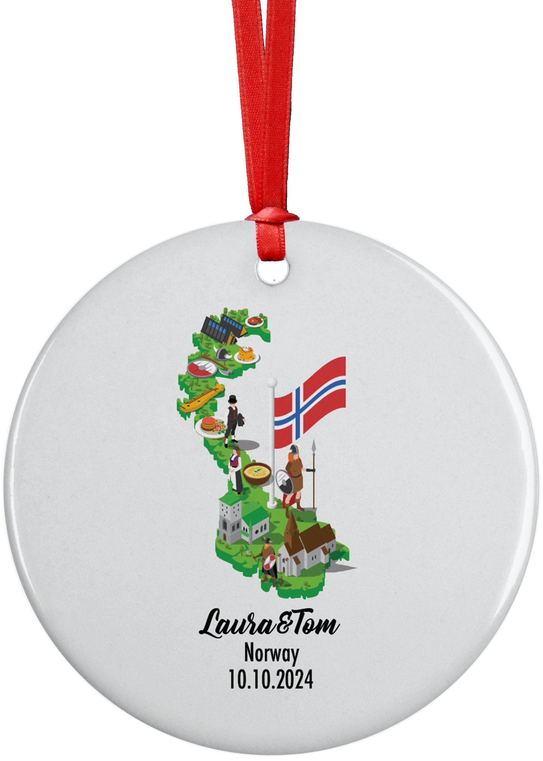 Norway Cultural Map, Ornament, Engagement, Married, Travel, Gift for Engaged Couple, Engagement Gift, Trip, Vacation Souvenir