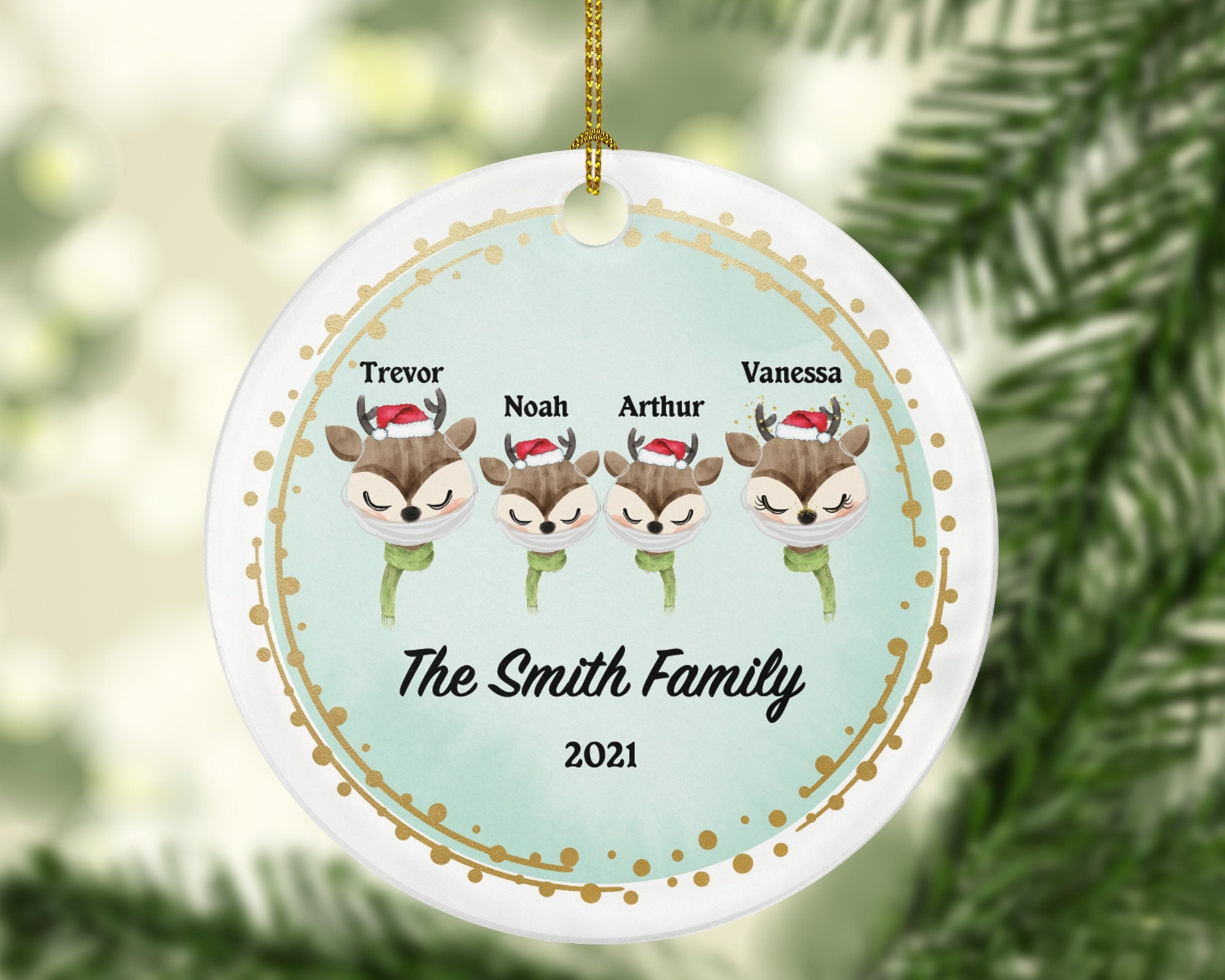 Family With Mask Personalized Ornament - Christmas Gift - 1,  2, 3, 4 Family Ornament