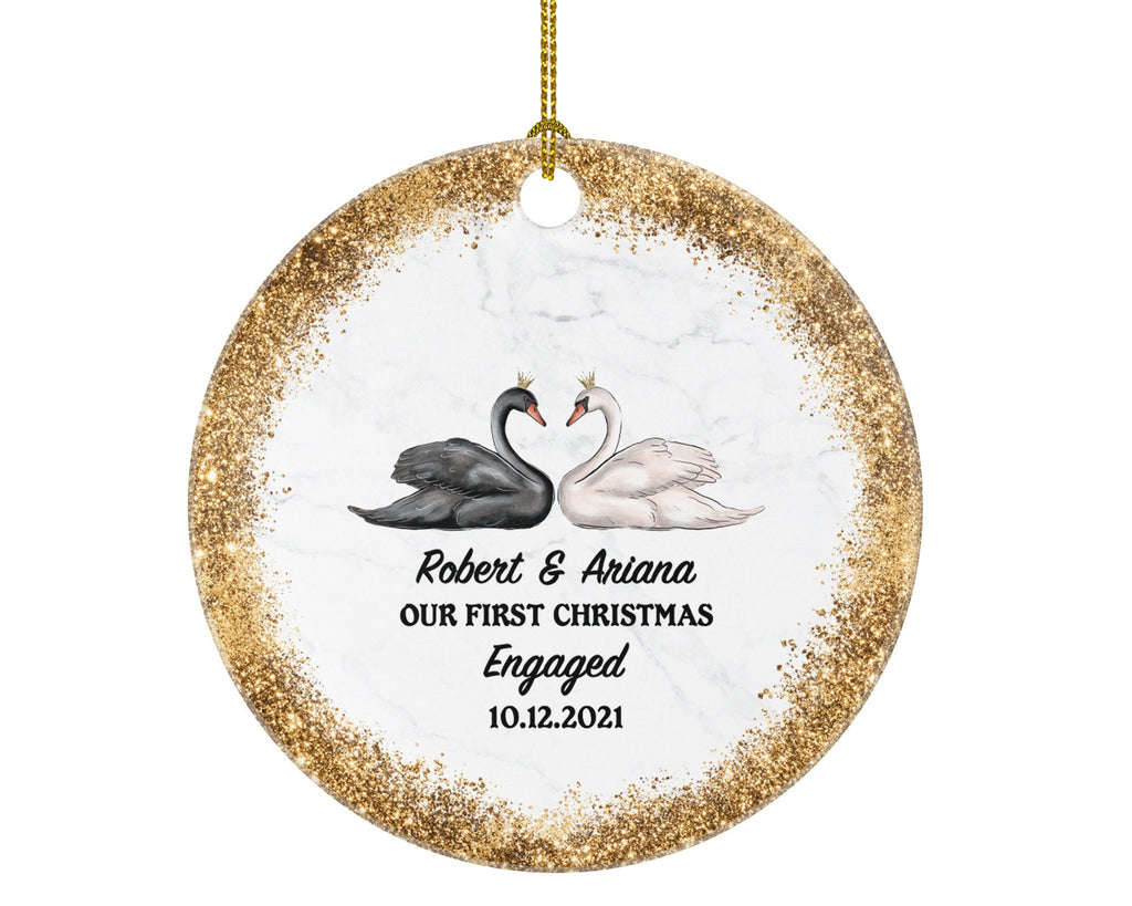 Our First Christmas Engaged Personalized Ornament - Engagement Announcement Couple Gift - Swans Couple