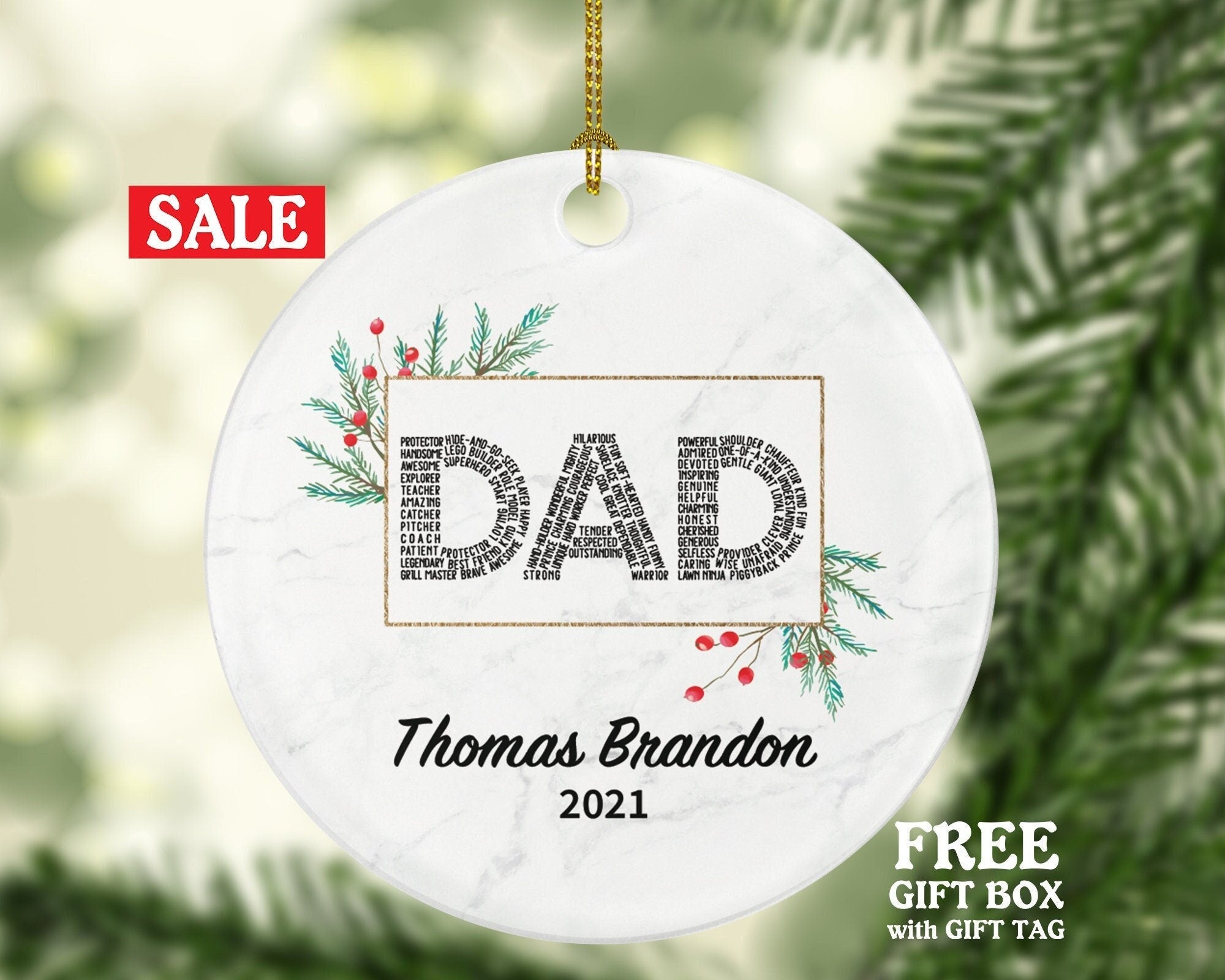 Dad Personalized Christmas Ornament, Best Dad Ever Custom First Gift from Daughter Son Wife