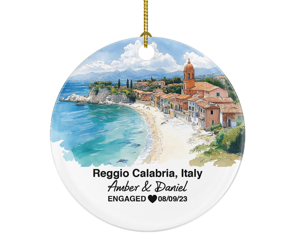 Custom Italy Reggio Calabria Ornament, Castello Aragonese, Piazza Italia, Personalized Couple Gift, Celebrate Wedding, Engagement, Honeymoon