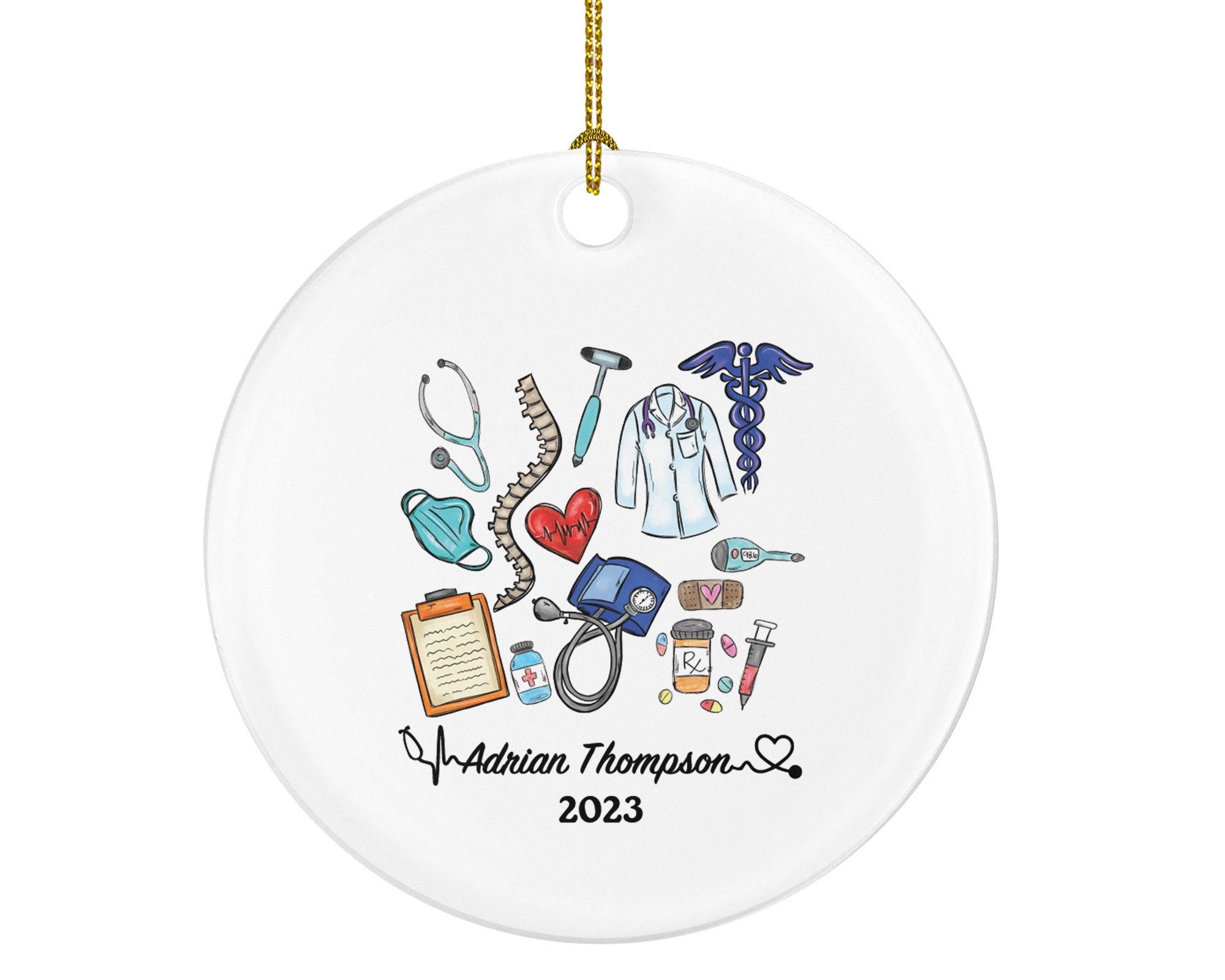 Doctor Christmas Ornament Personalized - Nurse Ambulance Aid Therapist Surgeon Medical Dr Physician Gift for MD RN - Custom Name Year