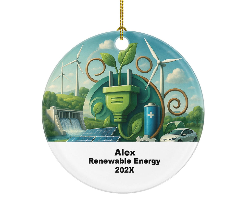 Personalized Renewable Energy Ornament – Solar, Wind & Eco Design – Custom Holiday Gift with Name