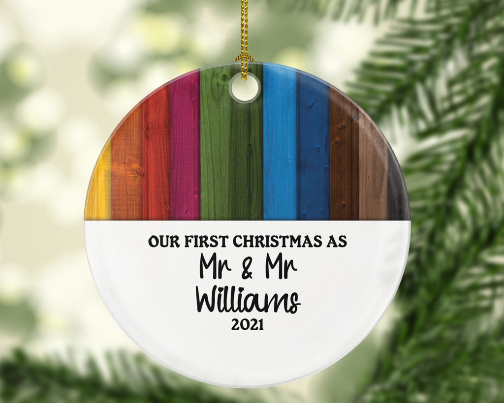 Personalized Gay Lesbian Couple Christmas Ornament Pride Rainbow Color LGBT - Lgbtq - Gay Pride - Love is Love - Love Wins Same Sex Marriage