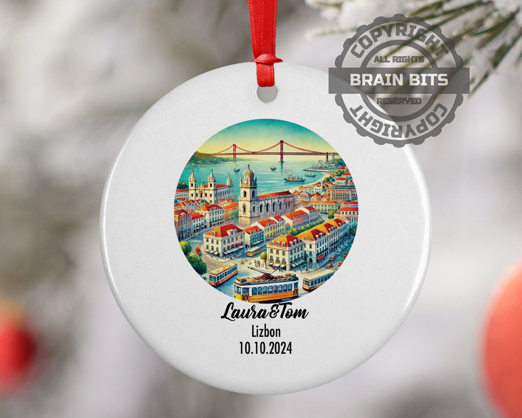 Lizbon, Portugal, Ornament, Engagement, Married, Travel, Gift for Engaged Couple, Engagement Gift, Trip, Vacation Souvenir