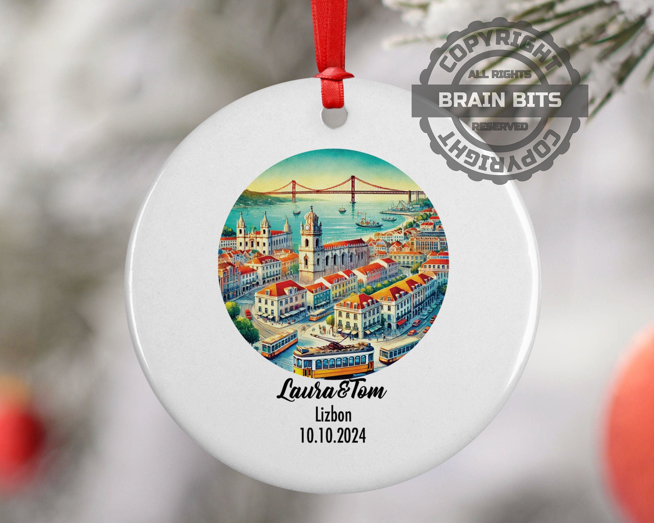 Lizbon, Portugal, Ornament, Engagement, Married, Travel, Gift for Engaged Couple, Engagement Gift, Trip, Vacation Souvenir