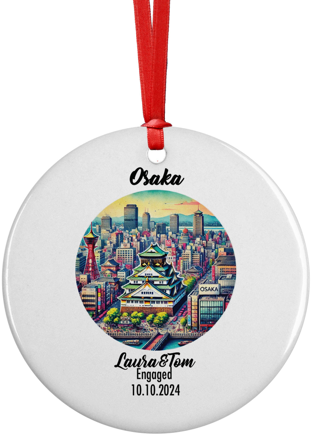 Osaka, Japan, Ornament, Engagement, Married, Travel, Gift for Engaged Couple, Engagement Gift, Trip, Vacation Souvenir