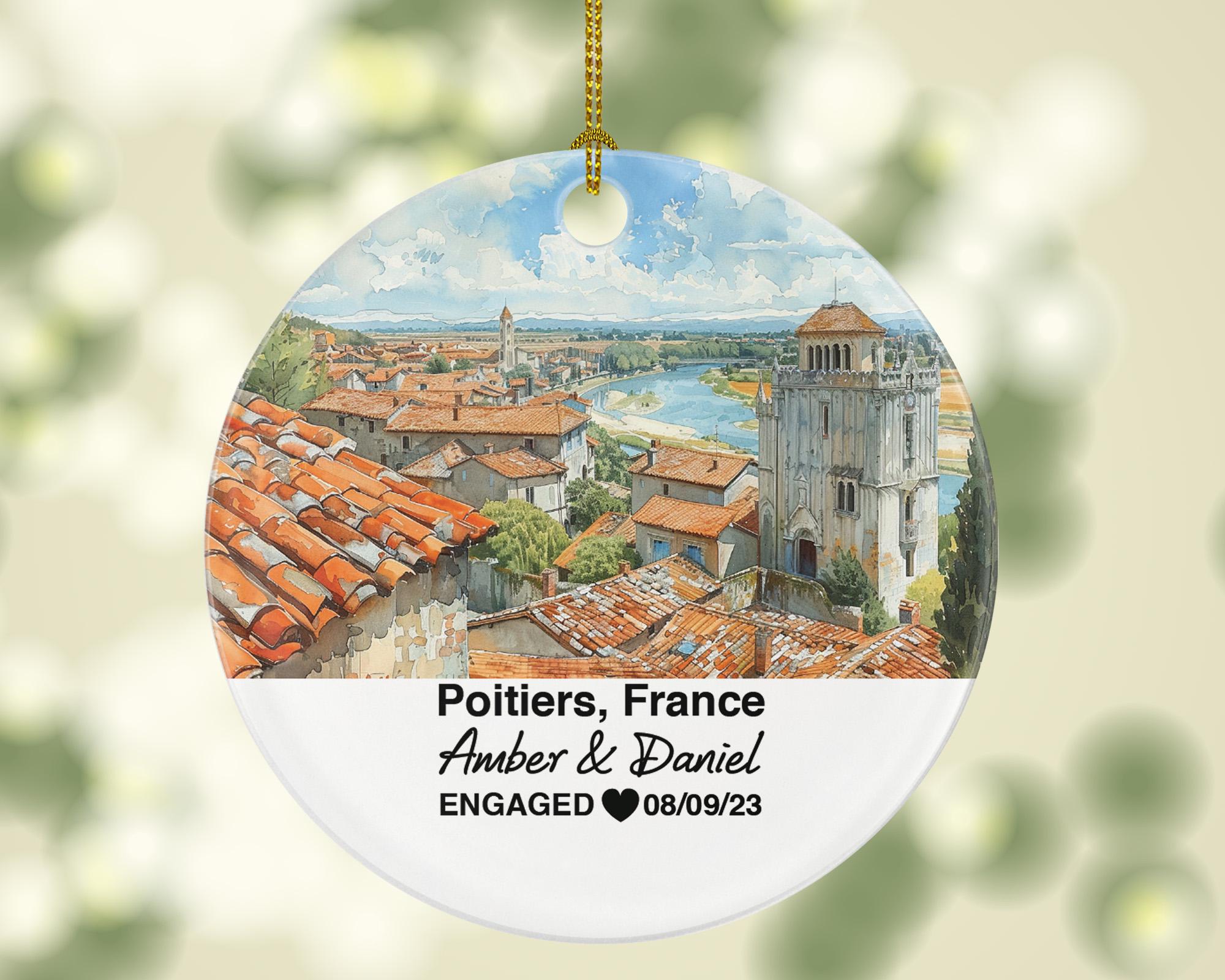 Personalized Poitiers France Christmas Ornament, Saint-Pierre Cathedral, Mr & Mrs Wedding, Engagement, or Honeymoon Keepsake for Couples